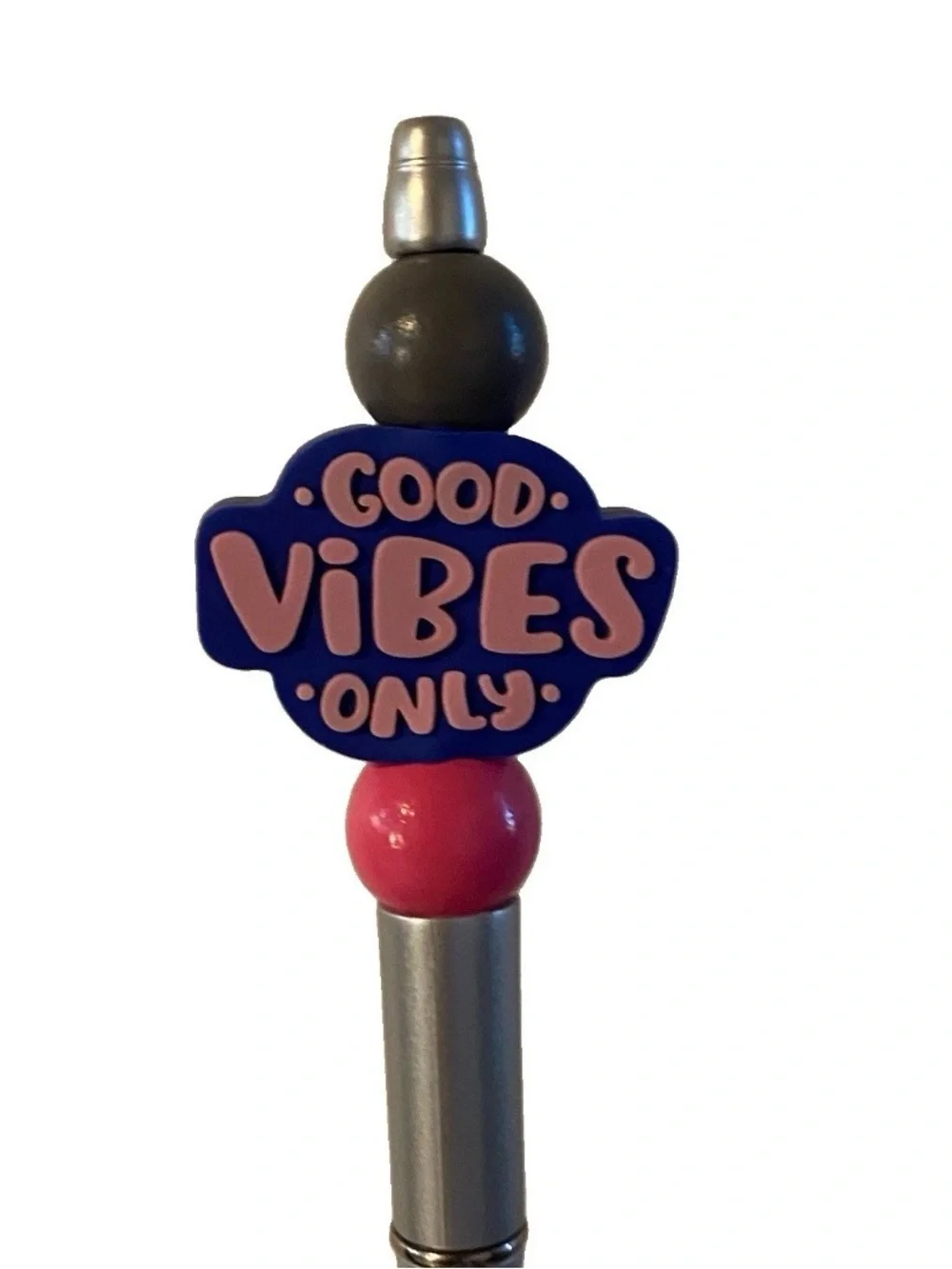 Good Vibes Only Blue Silver Pink Stylish Beaded Ballpoint Pen